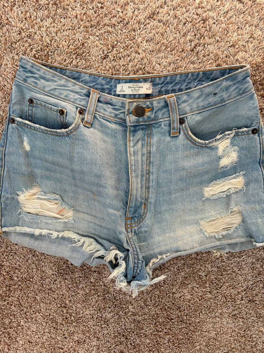 Abercrombie & Fitch Light Wash Distressed Denim Cutoff Shorts